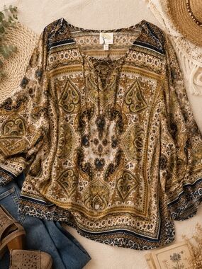 Fig and Flower Anthropologie Boho Paisley Blouse M
